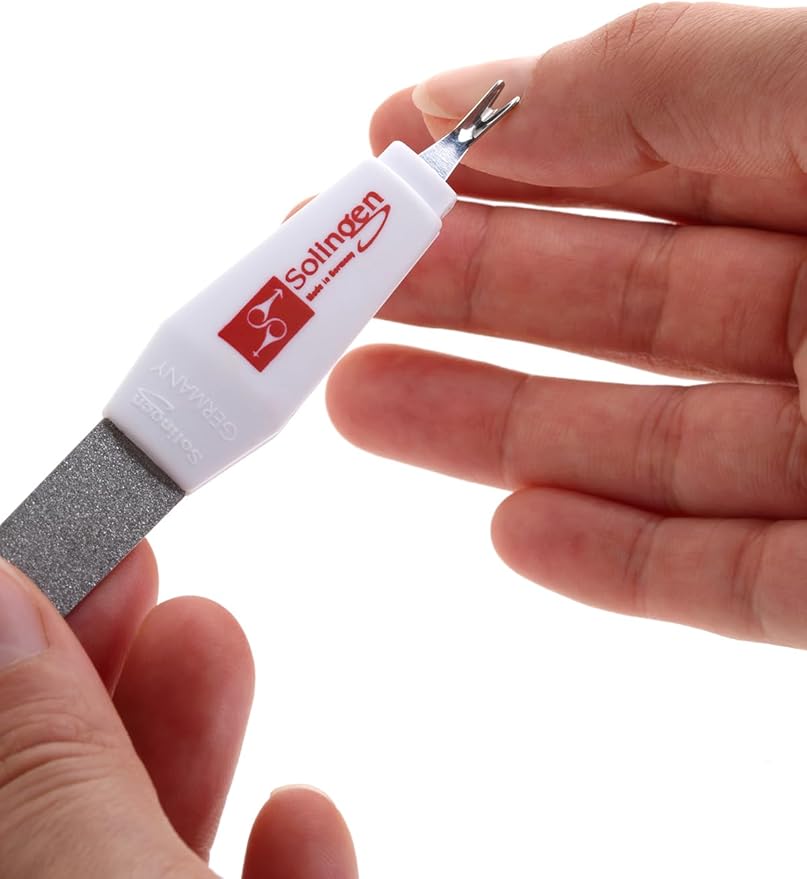 Solingen Professional Nail File - Cuticle Trimmer/Remover | Manicure & Pedicure Tool | 2 in 1 Tool for Your Hand & Foot Fingenails Care | 2 Sided Sapphire Files & Sharp Dead Skin Cutter