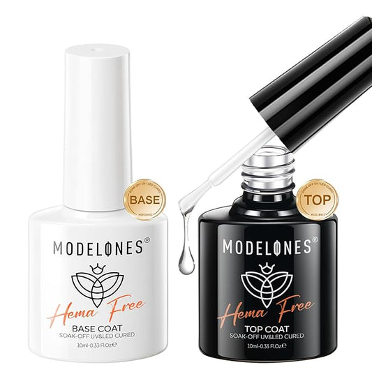 modelones No Wipe Gel Top Coat and Base Coat Set, 2 Pcs Clear Glossy Hema Free Base Top Coat Gel Nail Polish Long Lasting for Fall Nail Polish, Acrylic Nails Soak Off Nail Lamp Nail Art Home Salon