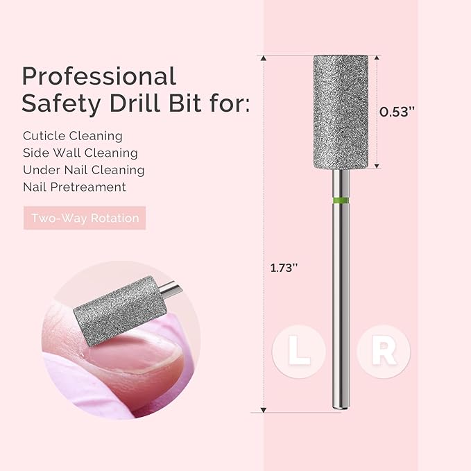 MelodySusie 6.5mm Barrel Shape Cuticle Clean Nail Drill Bit 3/32'', Professional Safety Carbide Diamond Under Nail Cleaner for Cuticle Dead Skin Nail Prepare, Beginners Bits, Series Bit-S, Coarse