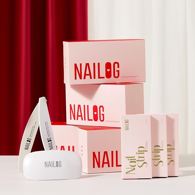 NAILOG Semi Cured Gel Nail Strip Starter Kit - (Include 60Pcs Nail Stickers, 1 UV Lamp and 2 Nail Files) Long Lasting Gel Nail Wraps Gift Kit for Christmas Day, Skyscape