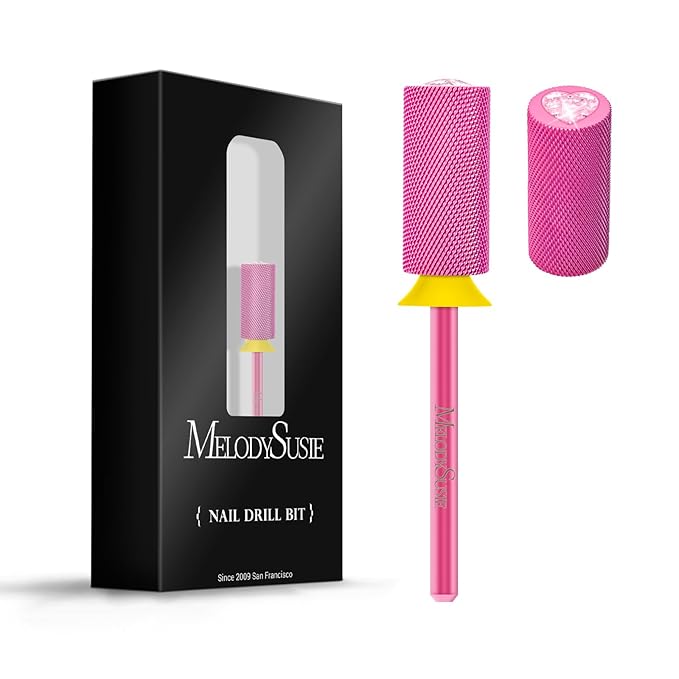 MelodySusie Large Barrel 3/32'' Tungsten Carbide Nail Drill Bit, Crystal Top Pink Heart Shape, Fast Remove Acrylic Gel, Cuticle Gel Polishing for Manicure Pedicure, Pink Blossom, Series Bit-S, XF