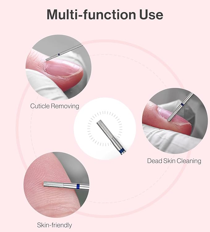 MelodySusie 2mm Barrel Shape Cuticle Clean Nail Drill Bit 3/32'', Professional Safety Carbide Diamond Under Nail Cleaner for Cuticle Dead Skin Nail Prepare, Beginners Bits, Series Bit-S, Medium