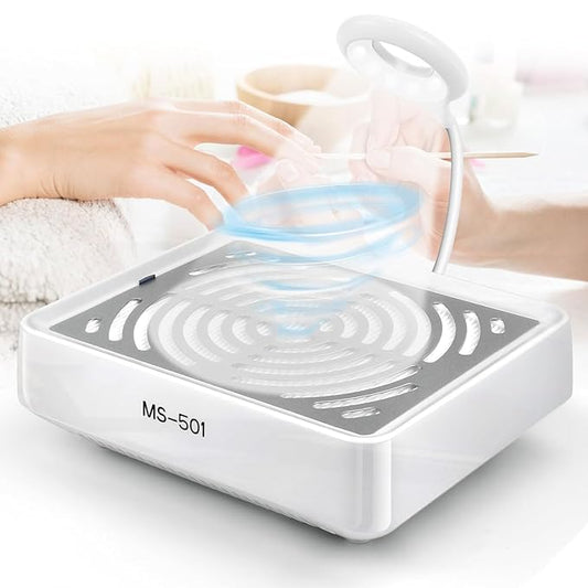 Nail Dust Collector with Lamp Powerful Nail Vacuum Fan, White Dust Collector Extractor, Electric Dust Suction Machine for Acrylic Gel Nails Polishing Low Noise