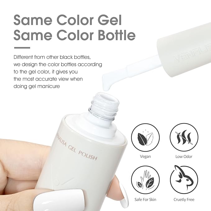 VENALISA White Gel Nail Polish 1 Pcs 10ML Soak Off UV Gel Salon Manicure DIY at Home Nail Art For Girls Women