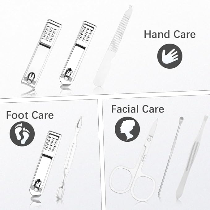 Manicure Set, Nail Clipper Set 7 in 1 Manicure Kit Stainless Steel Nail Clipper Kit Pedicure Kit Portable Nail Grooming Kit Fingernail Toenail Clippers for Men Husband Boyfriend Women Silver
