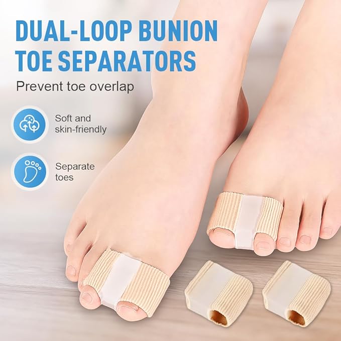Toe Separators for Overlapping Toes, 2025 New Multifunctional Gel Toe Spacers Corrector with 2 Loops, PremiumToe Straightener for Women and Men Foot Care Tool (8 Pcs, L)
