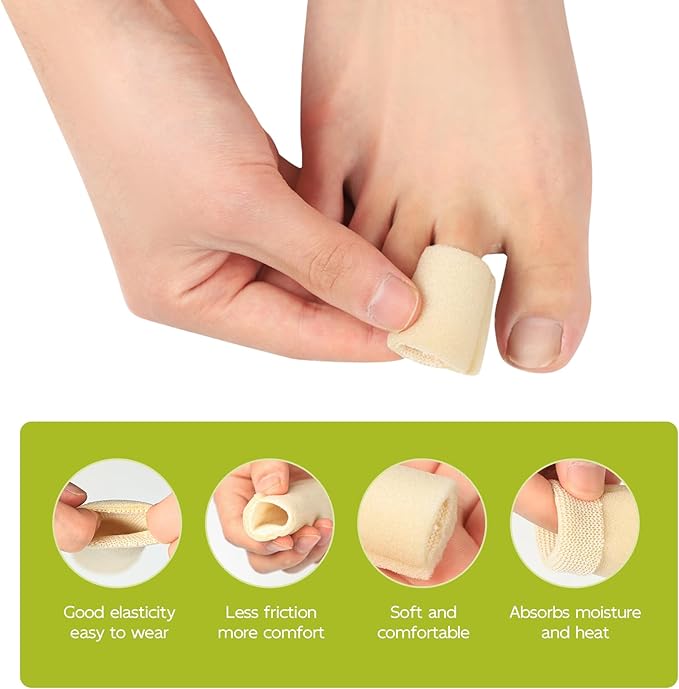 Bukihome Cuttable Toe Tubes Sleeves - Foam Toe Protectors for Corns, Calluses, Blisters - Fabric & Breathable Gel Lining Toe Sleeve Protectors Relief Toe Pressure Pain - 6 Count, White