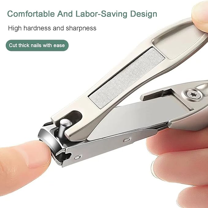 Nail Clippers with Catcher for Thick Toenails and Fingernail, Professional Sharp Nail Clippers for Men and Women Grey