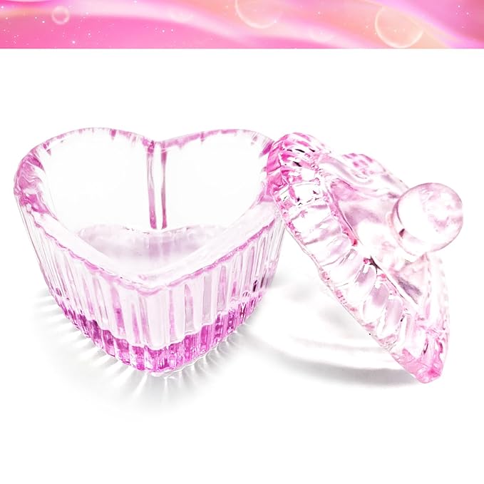 Crystal Sweet Heart Shape Acrylic Liquid Powder Glass Dappen Dish Glass Cup w Cap Lid Bowl for Acrylic Nail Art Transparent Kit (HJ-NAPB059-2pcs)