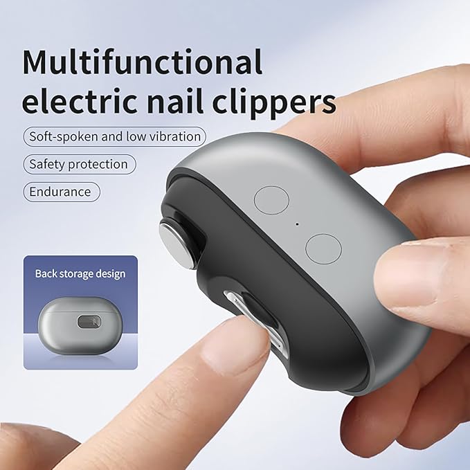 Nail Clipper - 2026 Smart Nail Clippers for Seniors, Electric Nail Clippers with LED Light, Painless Toenail Trimmer for Thick Nails, Arthritis, and Low Vision, Easy Trimming and Cleanup (Gray, 1 pc)
