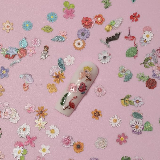 300Pcs 3D Flower Nail Art Charms Sequins Mixed Colorful Nail Flowers for Nail Art Leaves Butterfly Nail Design Slice Nail Flowers Ultra Wood Pulp Flakes Sequins 5