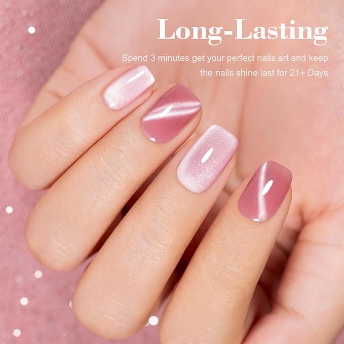 RARJSM Moonlight Cat Eye Gel Polish Blush Jelly Rose Pink Silver White Smoothie Glitter 15ml Silky Shimmer Velvet Mirror Cateye Gel Nail Polish with Magnetic Stick UV LED Curing Require Soak Off