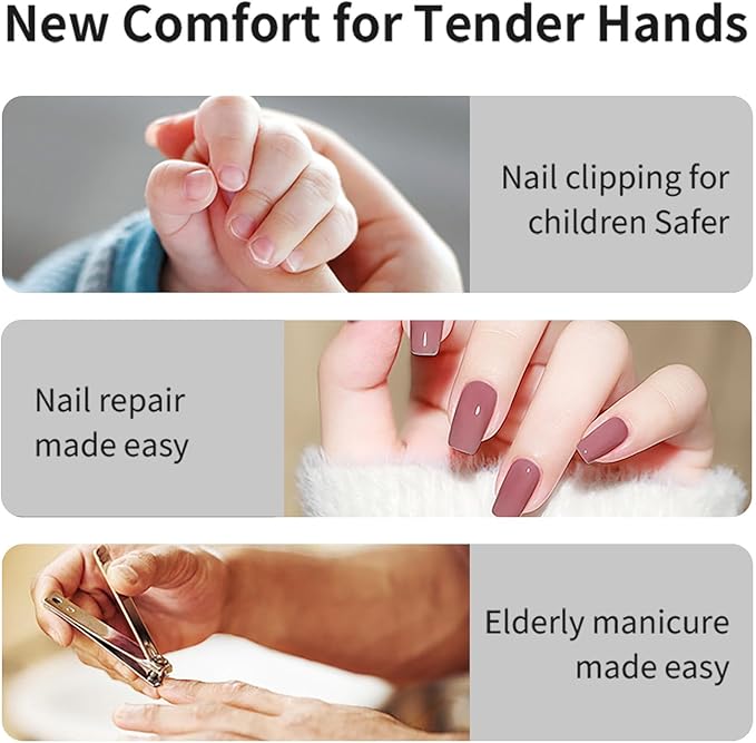 3-in-1 Electric Nail Clipper with Polishing & Nail Catcher - Automatic Nail Trimmer for Kids, Adults & Seniors - 2-Speed Adjustable, Type-C Charging, Portable & Easy to Use (Grey)