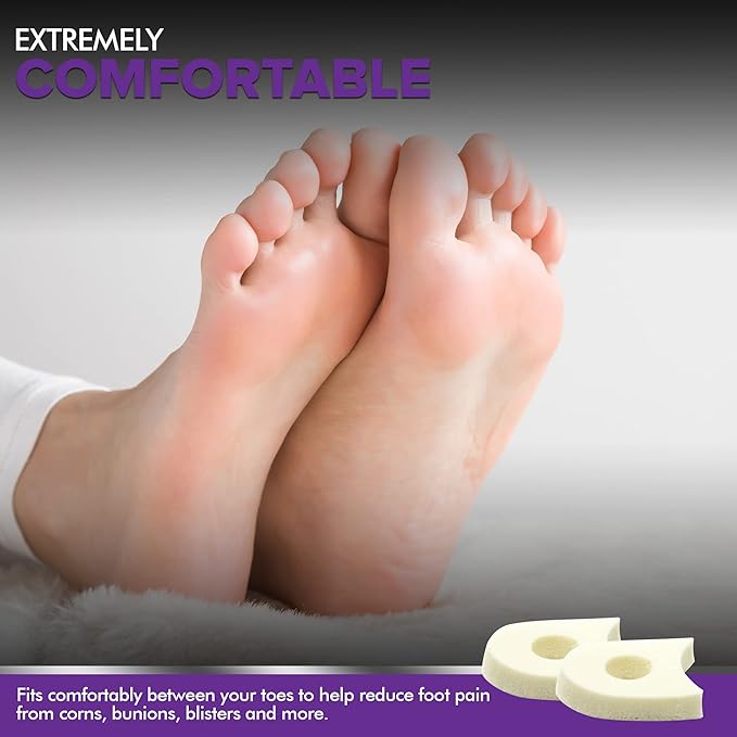 Premium Foam Toe Separators for Women and Men - Made in USA - Foam Toe Spacers for Corn, Blister, and Hammer Toe Relief - 1/4 Inch - Bulk Pack of 100 Toe Pads