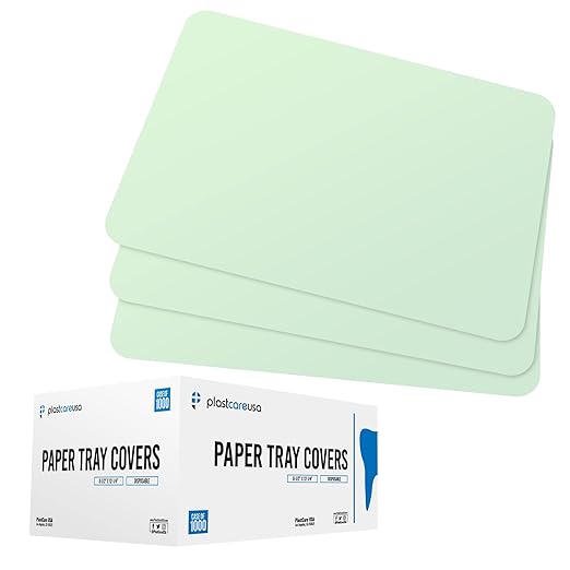 PlastCare USA Green Disposable Tray Liners, Sanitary Covers for Size B Dental, Surgical, Medical Tray, Tattoo Table Station, Aesthetician Supplies, Single Use Paper Sheets 8.5" x 12.25", 1000 Pack