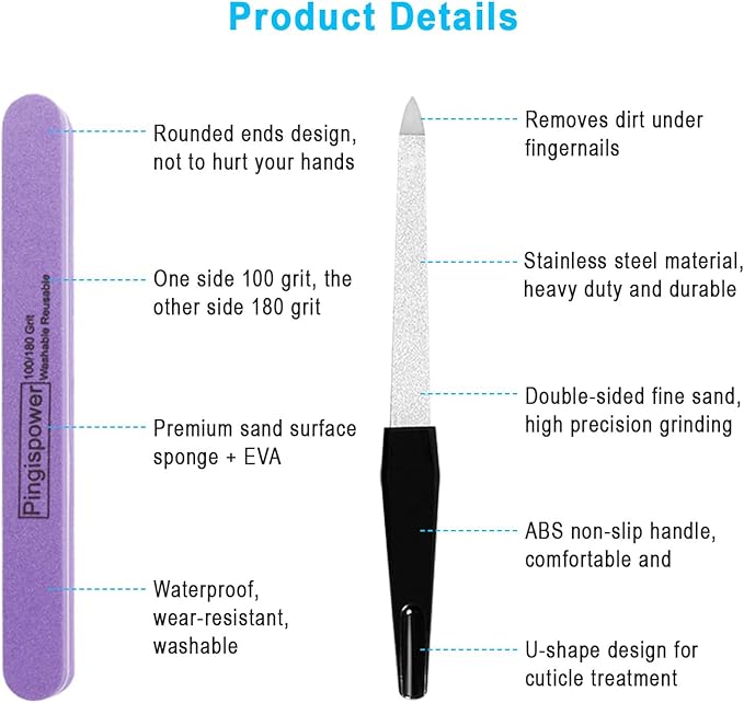 Nail Buffer Block, 10PCS Professional Nail Files and Buffers for Natural Nails, 100/180 Grit Double Sided Washable & Reusable Manicure Tools Kit for Women, Home, Salon & Travel