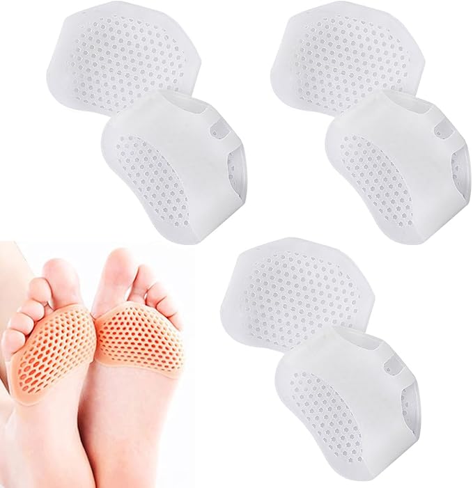 3 Pack Metatarsal Pads for Women and Men, Gel Toe Pads Cushions Forefoot Insoles, Ball of Foot Protect Mortons Neuroma Callus Foot Pain Relief Bunion Silicone Inserts (White, One Size fit All)