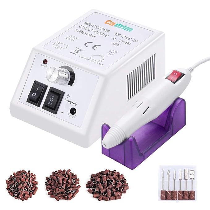 Cadrim Electric Nail Drill, Adjustable Nail File Machine Set with Sanding bands for Manicure Pedicure Acrylic Nails Gel Glazing Nail Art Polisher