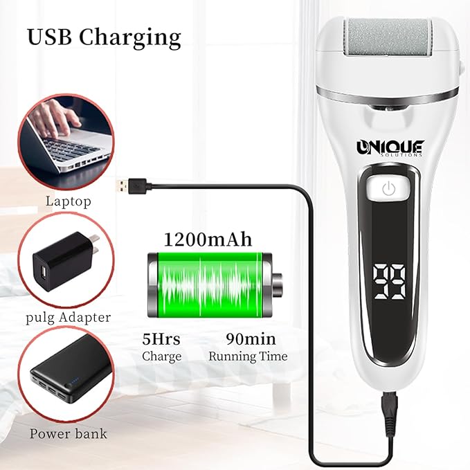 Electric Callus Remover for Feet, Portable Foot Scraper, Rechargeable Calloused Feet Remover Tool, 3 Grinding Heads, Waterproof Electronic Pedicure Foot File