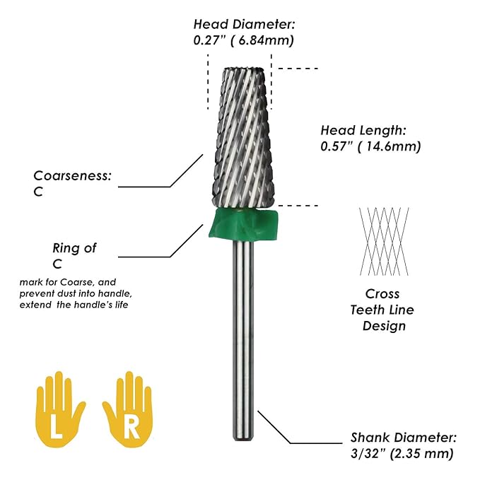 C & I 5 in 1 Multi-Function Tapered Shape Nail Drill, Cross Teeth Edition, Professional Drill Bit for Nail Manicure Machine (Coarse - C)