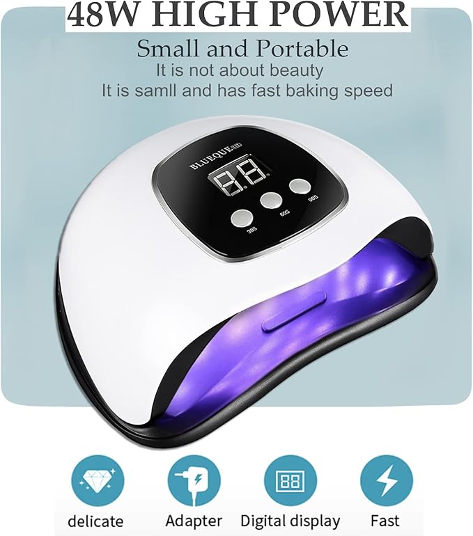 BIGBEAR UV Light for Nails, 48W LED Nail Light for Gel Polish, Fast Nail Dryer with Automatic Sensor, 3 Timer Setting, Small & Portable, UV LED Nail Lamp for Fingernail and Toenail