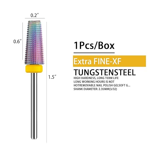 5 in 1 Nail Drill Bits,Rainow Tungsten Carbide Nail Bit bits for Acrylic Hard Gel Nail Fast Remove, Two Way Rotary for Left and Right Handed, Manicure Accessories (XF, Rainbow)