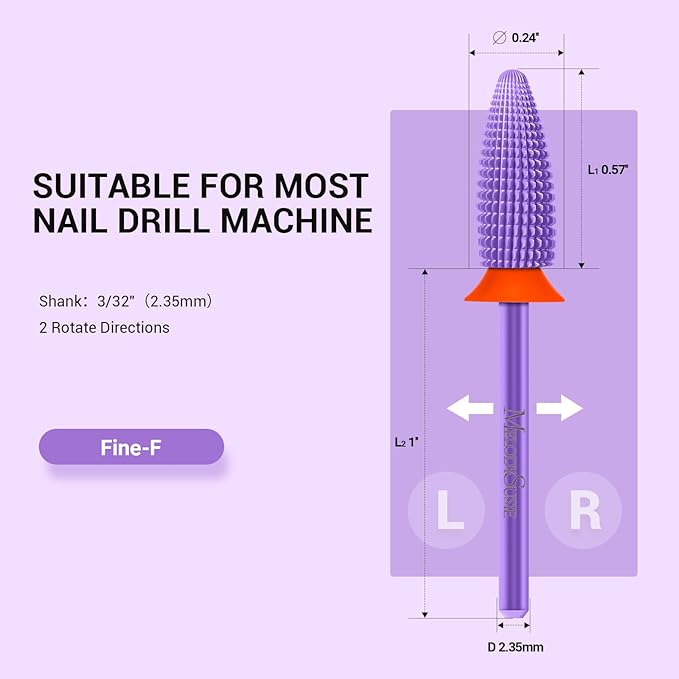 MelodySusie Typhoon Nail Drill Bits, 3/32'' Carbide Tungsten Multi-function Bits, Fast Remove Acrylic or Hard Gel for Manicure Pedicure Salon Professional or Beginner, Purple, Fine