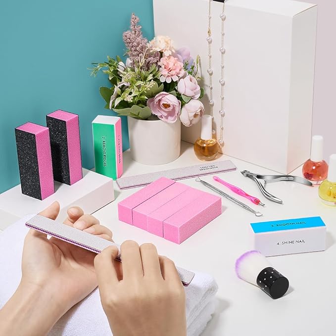 TsMADDTs Nail Files and Buffers, 13PCS Nail Kit with 3-Way Sanding Block, 4-Way Buffing Block, 100/180 Files, Cuticle Nippers & Cuticle Pusher