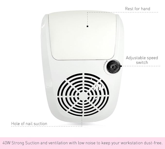 KADS Adjustable Nail Dust Collector Suction Fan with 2 Dust Collecting Bags, Powerful Nail Vacuum Cleaner Machine Manicure Tools, Practical Nail Art Salon Cleaning Equipment (110V)