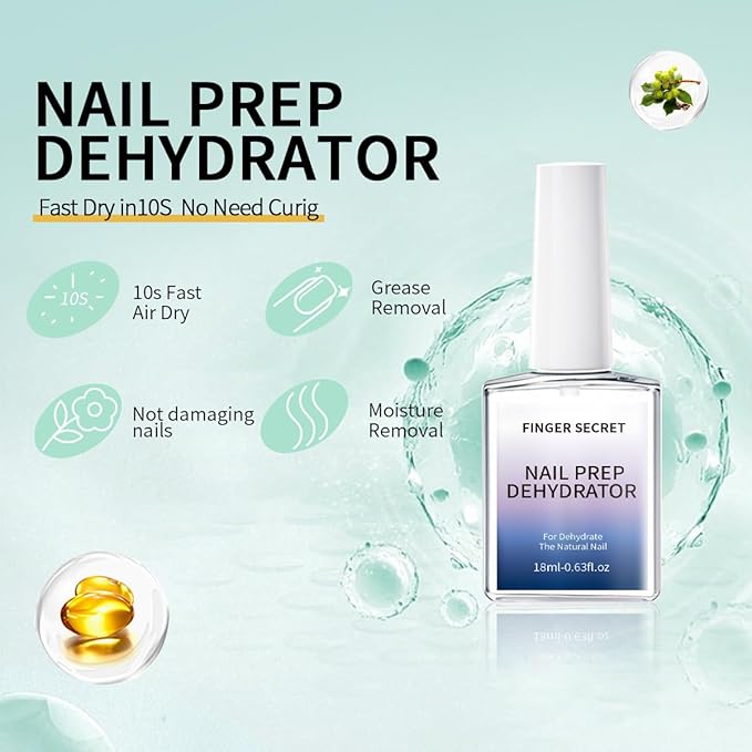 Nail Prep Dehydrator for Gel Polish 18ml/0.6floz, Fast Dry Primer, Nails Dehydrator for Nail Art Design in Salon or Home Use
