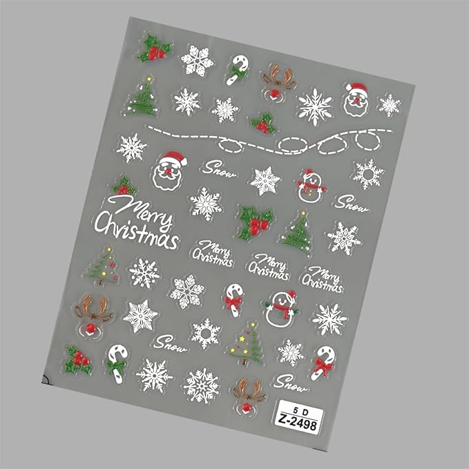 5D Embossed Christmas Nail Stickers Self Adhesive Christmas Nail Art Stickers Snowman Snowflake Nail Decals Winter Nail Design Santa Claus Nails Supplies for Women Girls 2 Sheets