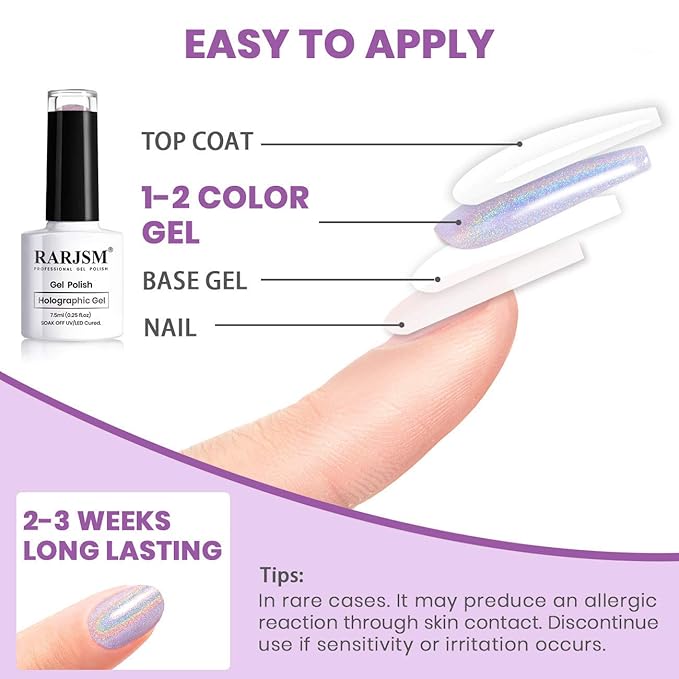 RARJSM Holographic Nail Polish Blue Glitter Gel Nail Polish Curing Required with Unicorn Glossy Effect for Salon and Home DIY Nail Art Design RAR78