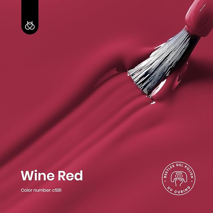 Beetles Red Gel Nail Polish, 1 Pcs 15ml Wine Red Burgundy Soak Off Gel Polish Nail Art Manicure Salon DIY Fall Design Decoration Home Uv Nail Lamp Needed
