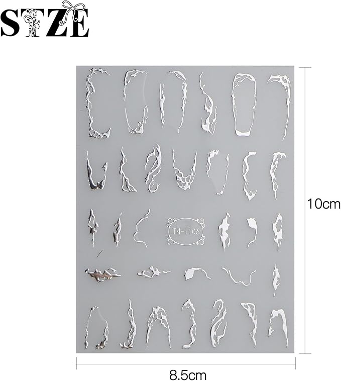 JMEOWIO 9 Sheets Marble Line Nail Art Stickers Decals Self-Adhesive Pegatinas Uñas Silver Nail Supplies Nail Art Design Decoration Accessories