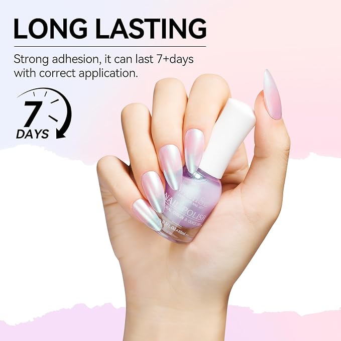 MIZHSE Quick Dry Pearl Nail Polish, Aurora Purple Nail Polish, Fast Drying Glossy Shimmery Mermaid Nail Lacquer Trendy DIY at Home Nail Gift Spree