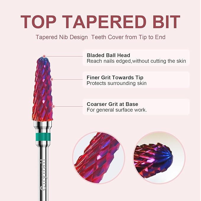 3/32" 2PCS Clean Cone Bits Coarse Grit Carbide Cuticle Cleaner Bit for Electric Nail Drills – Professional Manicure Tool for Nail Salons and Home Use (C Grit. Purple)