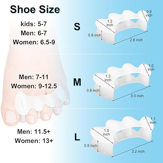 2Pairs Toe Spacers for Women and Men, Toe Separators for Correct Bunion, Relieve Feet Pain, Foot Alignment, Toe Straighteners for Hammertoes, Plantar Fasciitis (Small)