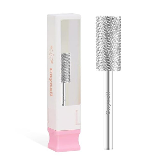 3/32" Large Barrel Bit Tungsten Carbide Nail Drill Bit Safety Bit for Gel & Acrylic Removal, 2- Way Rotating Efile Tip, Salon Electric File Accessory (M Girt, Silver)