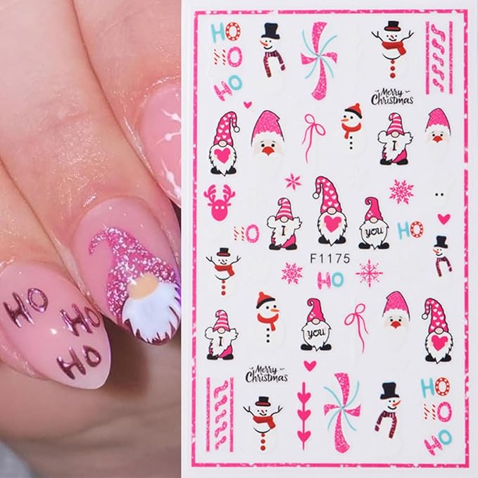5 Sheets Christmas Nail Art Stickers Elk Nail Decals with Cartoon Xmas Tree Santa Claus Snowman Design 3D Self-Adhesive Nail Stickers Acrylic Nail Supplies for Women DIY Christmas Decorations