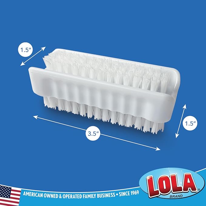 LOLA Classic Hand & Nail Brush, 2 Sided - 3 Pack, Soft & Stiff, Comfortable No-Slip Grip, Cleans Hands & Fingernails, Assorted Colors