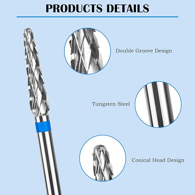 2Pcs 3/32" Cuticle Bit Gel Remover Drill Bit Small Cone Clean Medium Grit Carbide for Electric Nail Drills, Conical Professional Manicure Tool Remove Dead Skin Accessories for Nail Salons and Home Use