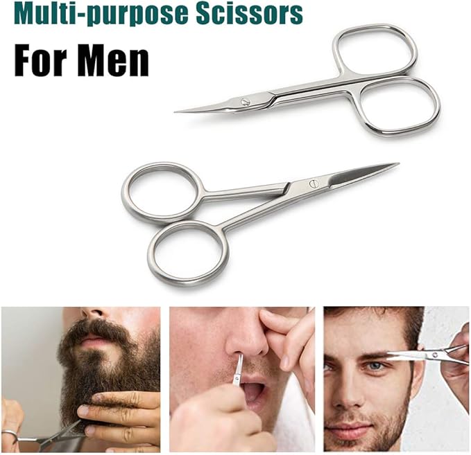 BEZOX Small Scissors 2 PCS Set - Nail Cuticle Scissors/Manicure Scissors Kit - Straight and Curved Blade Beauty Scissor for Beard/Mustache, Nose Hair, Ear Hair, Eyelashes and Eyebrow Trimming