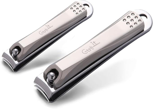 2Pcs Stainless Steel Fingernail Clipper W/Built-in Nail File, Ultra Sharpness & Sturdy Toenail Clipper Set for Men and Women, Washable