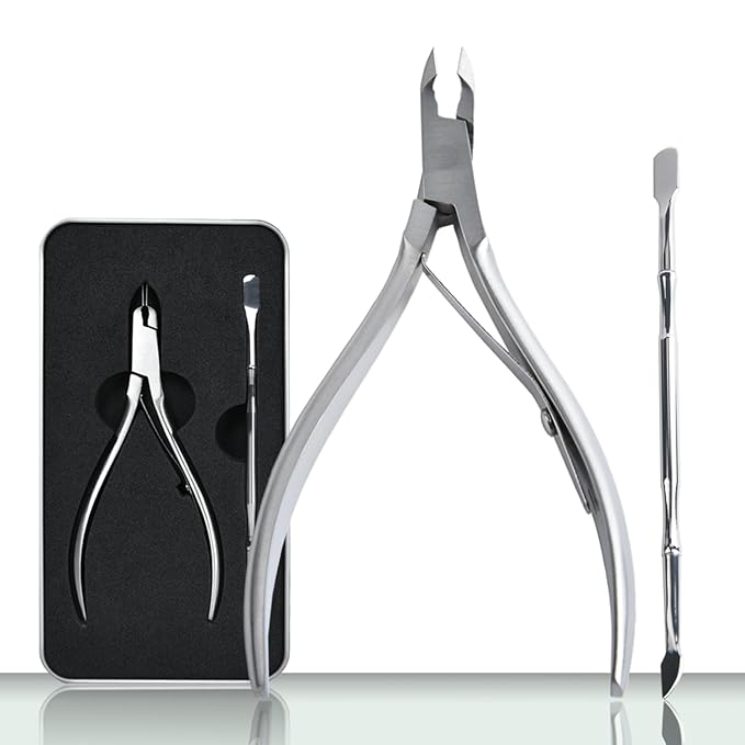 Guowall 2pcs Cuticle Trimmer Remover and dead skin pusher Personal Beauty Care Tools Manicure Set with Metal Storage Box