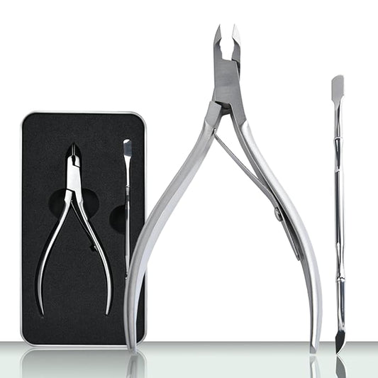 Guowall 2pcs Cuticle Trimmer Remover and dead skin pusher Personal Beauty Care Tools Manicure Set with Metal Storage Box