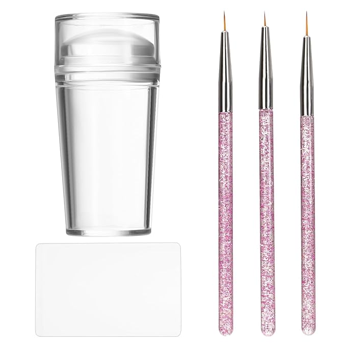 French Tip Nail Stamp Clear Silicone French Tip Tool French Tip Stamp French Manicure Kit French Nail Art Stamper Kit with Scrapers and Nail Art Brushes for French Manicure Home DIY Salon 5 Pcs