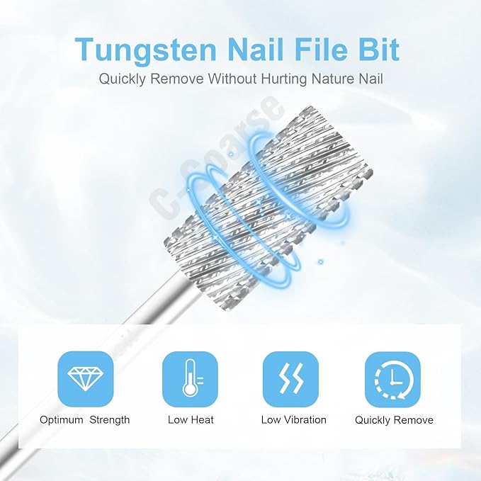 3/32" Large Barrel Bit Tungsten Carbide Nail Drill Bit Safety Bit for Gel & Acrylic Removal, 2- Way Rotating Efile Tip, Salon Electric File Accessory (C Girt, Silver)