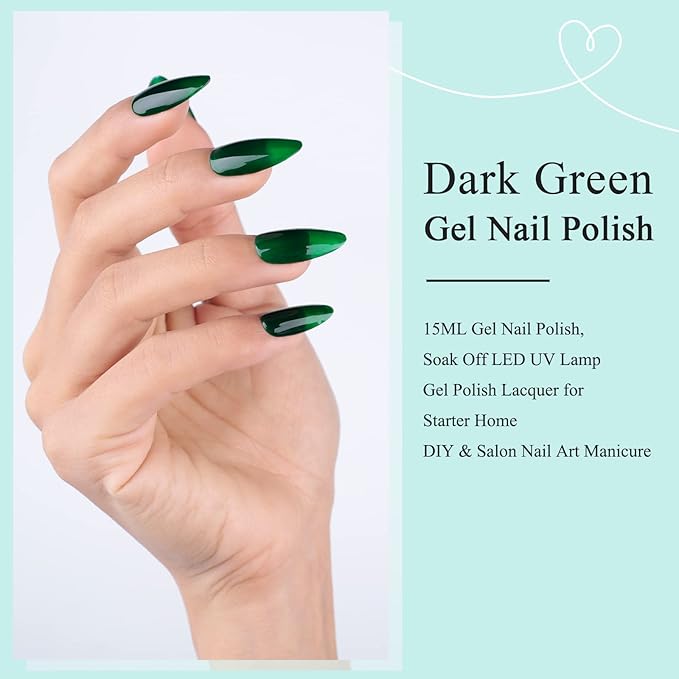 Imtiti Carnival Evergreen Gel Nail Polish, Dark Green 3 in 1 One Step Gel Polish Color Soak Off UV LED Fall Winter Nail Gel Polish Nail Art Starter Manicure Salon DIY at Home Christmas, 0.5 Fl Oz