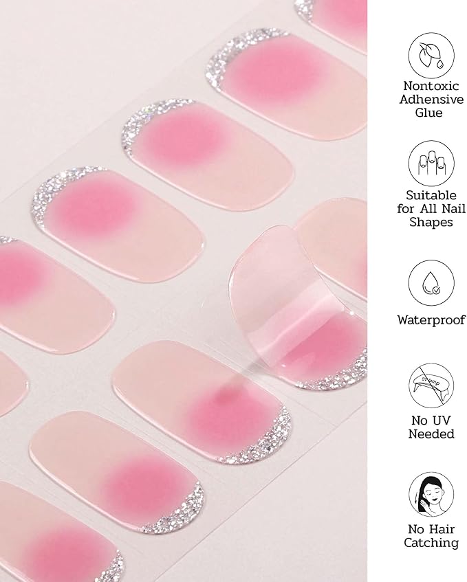 Nail Polish Strips - 22 Pcs Salon Quality Gel Nail Stickers - Long Lasting Wraps (Peach Smoothy Light Pink)