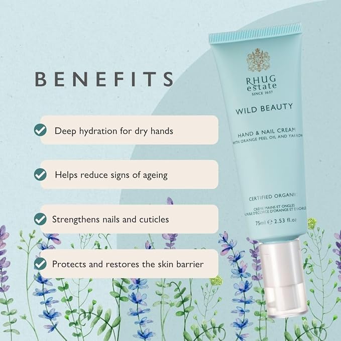 Rhug Wild Beauty.- Hand & Nail Cream with Orange Peel Oil and Yarrow | Nourishing Moisturizer for Hands | 75ml | Made in the UK